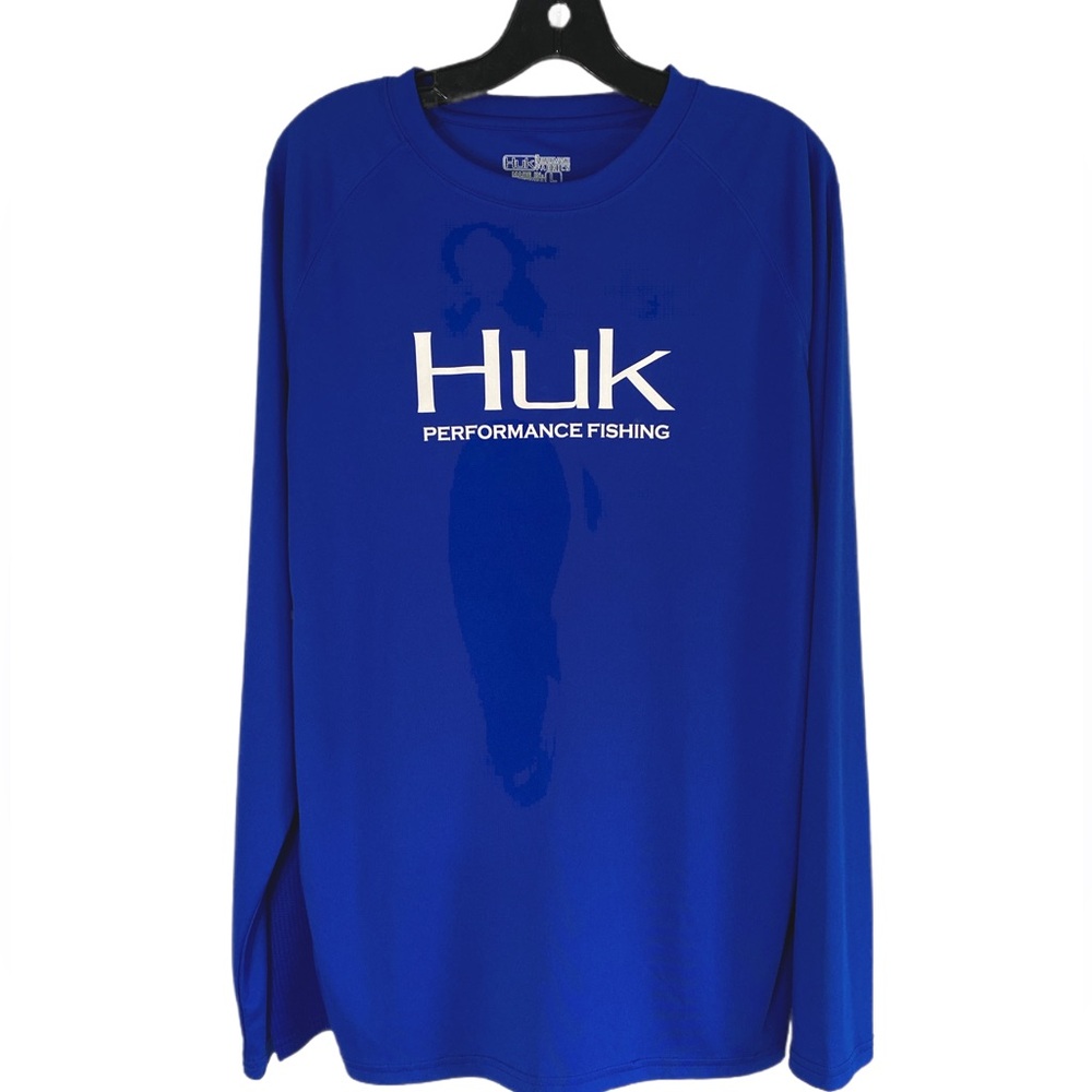 HUK Men's Pursuit Vented Long‎ Sleeve 30 UPF Fishing Shirt Blue Size Large L